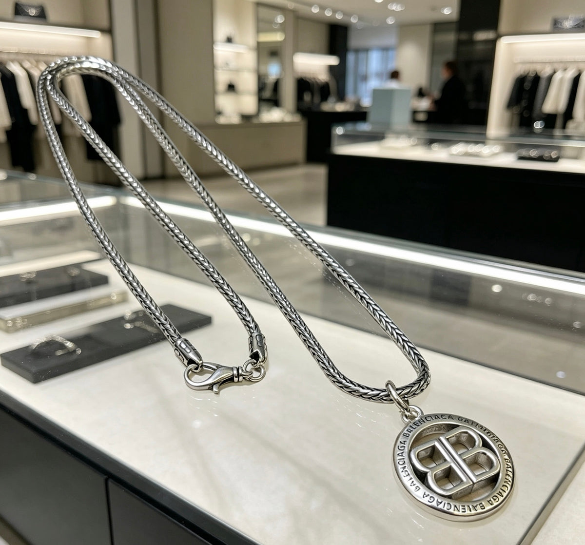 Geometric Emblem Pendant Necklace in Polished Metal-Tone – Vintage Detail – Design 060 front product view
