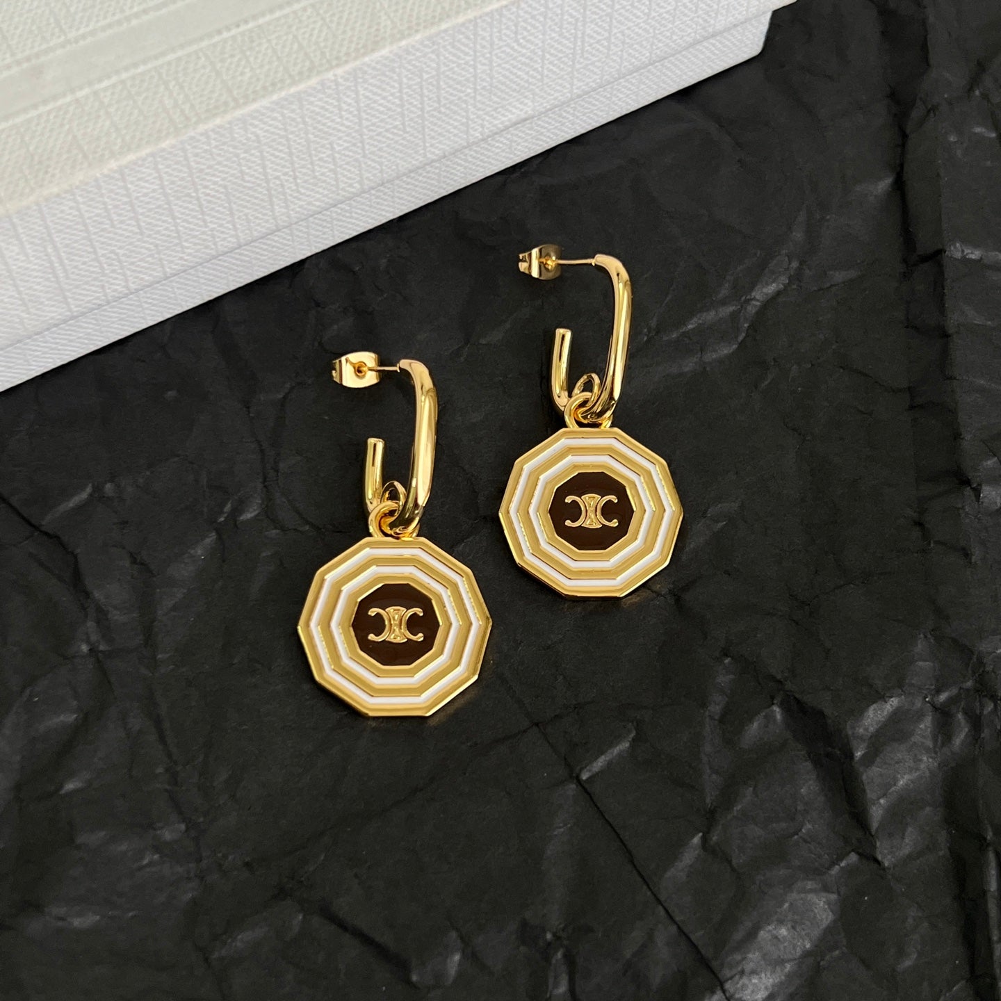 Signature Emblem Stud Earrings in Polished Metal-Tone – Design 03 side detail