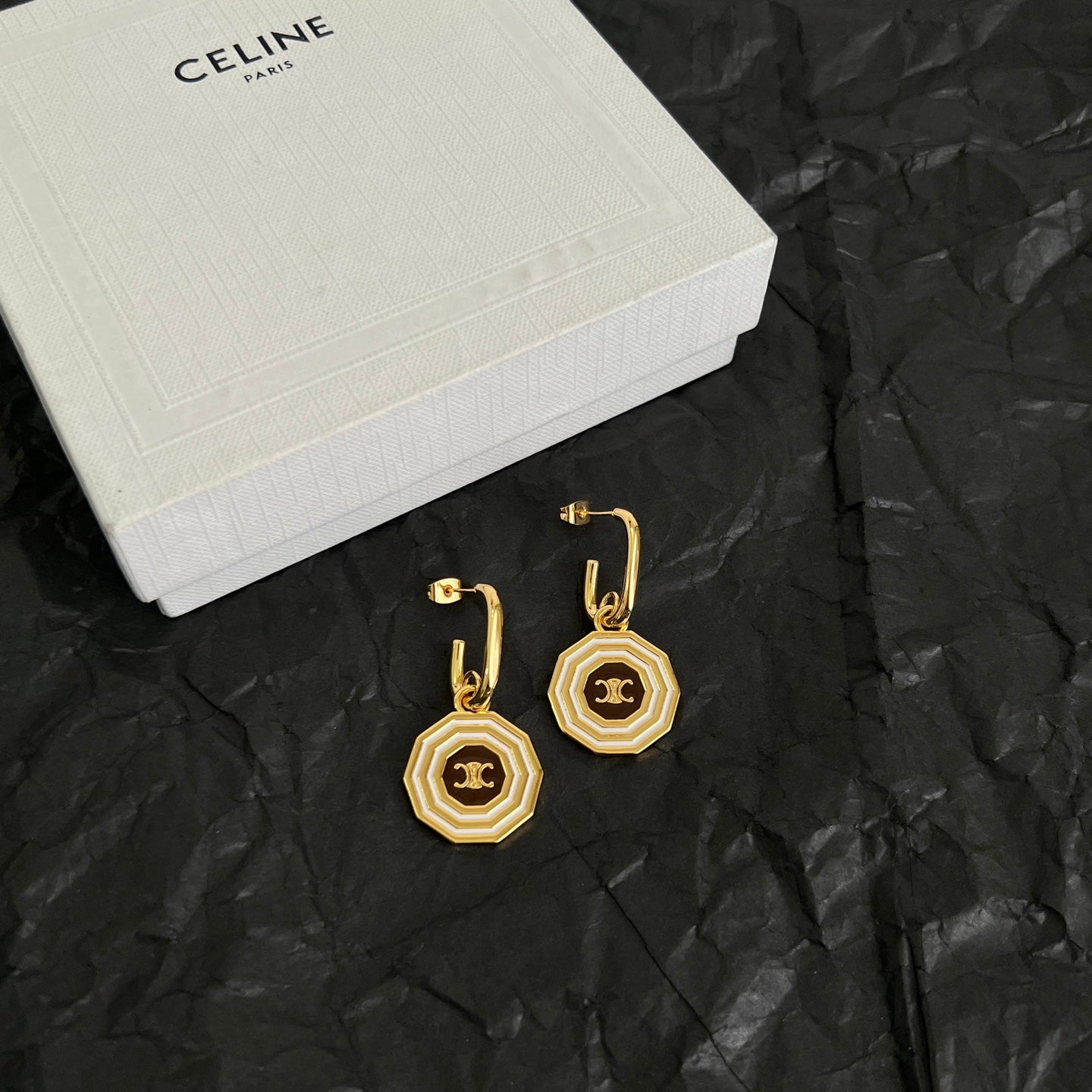 Signature Emblem Stud Earrings in Polished Metal-Tone – Design 03 main product view