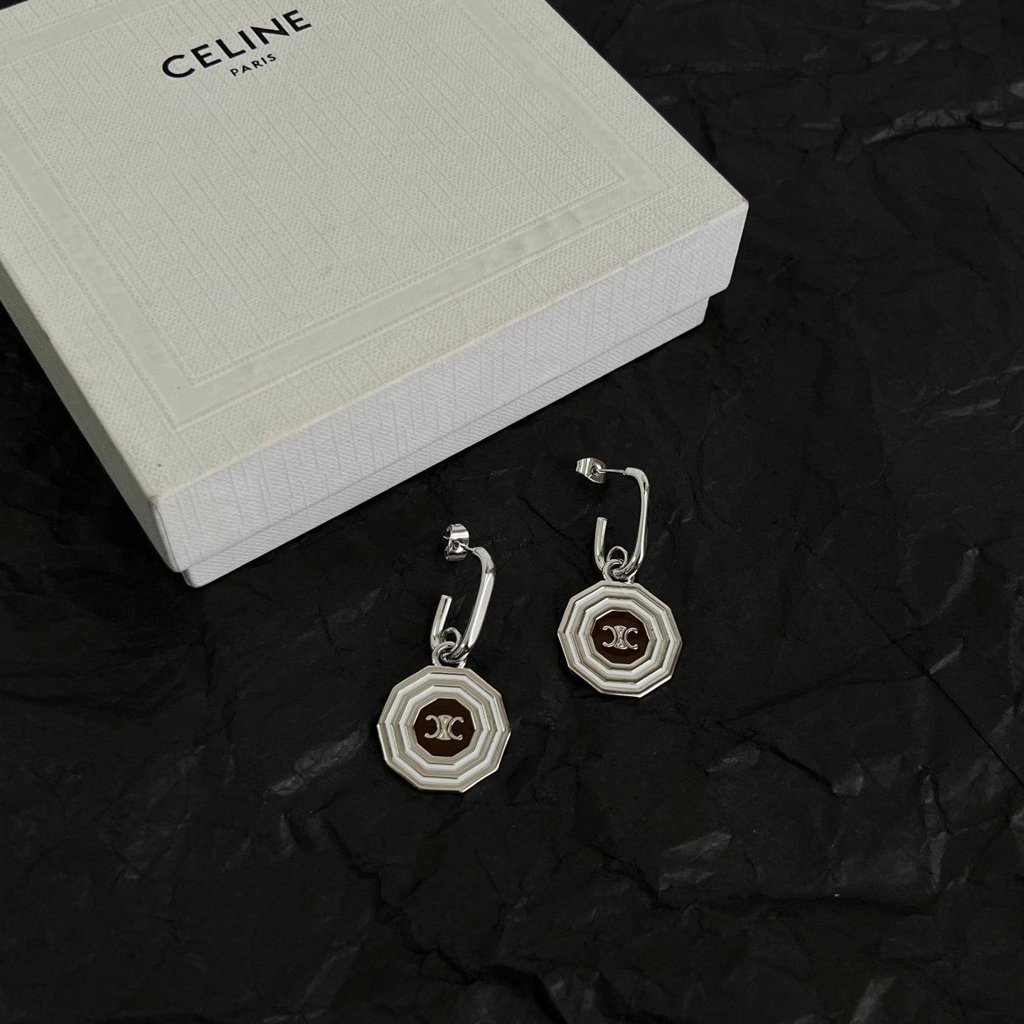 Signature Emblem Stud Earrings in Polished Metal-Tone – Design 02 main product view