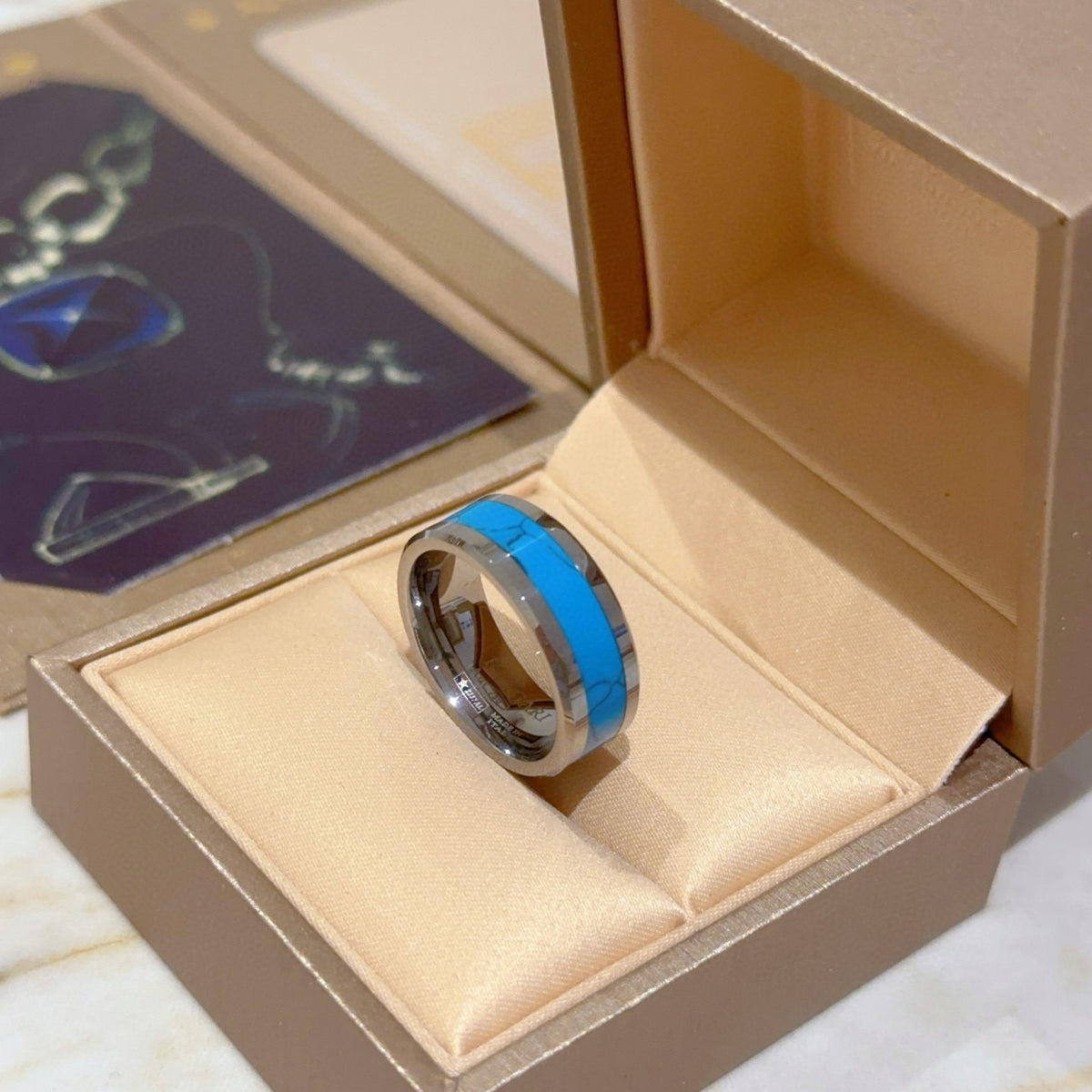 Geometric Emblem Statement Ring in Polished Metal-Tone – Design 096 front product view