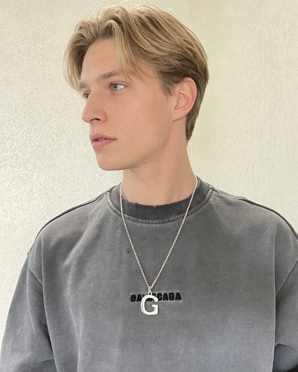 Double-G Emblem Pendant Necklace in Polished Metal-Tone – Design 132 front product view