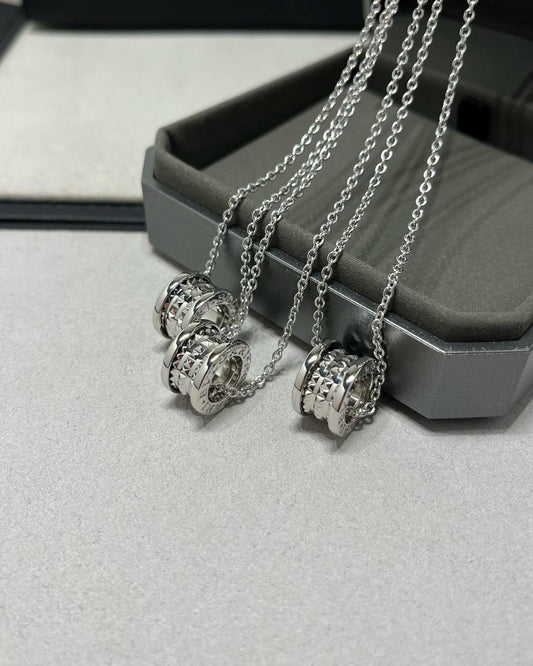 Geometric Emblem Pendant Necklace in Silver-Tone – Silver Detail – Design 002 main product view