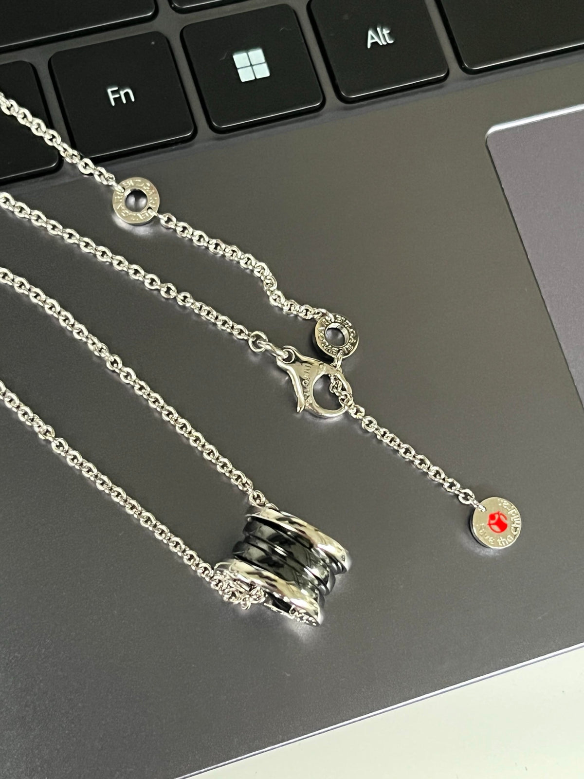 Geometric Emblem Pendant Necklace in Silver-Tone – Silver Detail side detail
