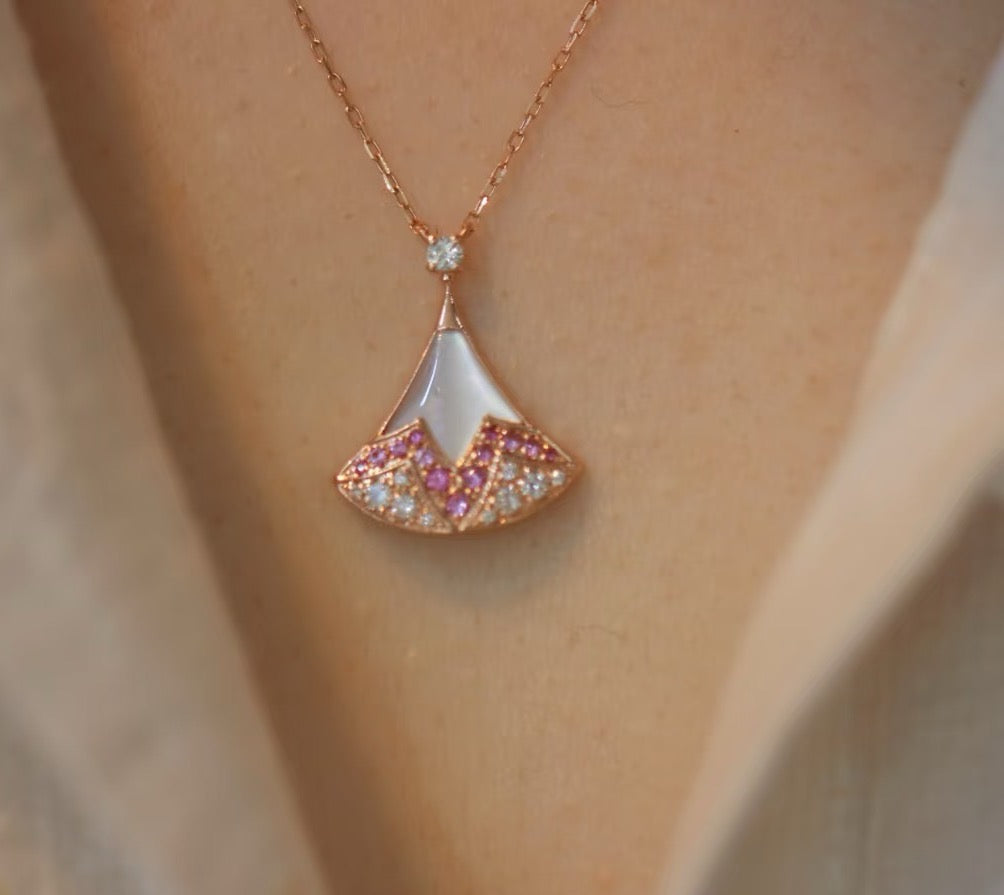 Geometric Emblem Pendant Necklace in Rose-Gold-Tone – Rose Gold Detail – Design 005 styled product view