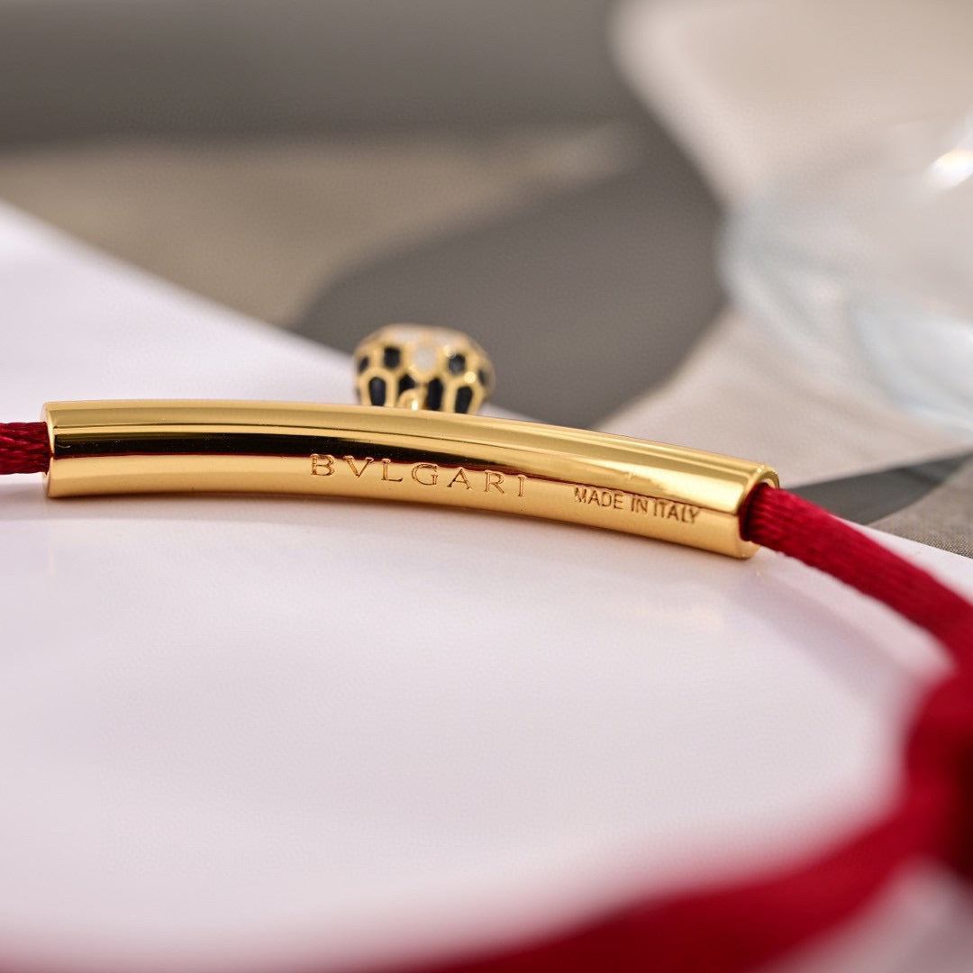 Red Cord Braided Bracelet in Polished Metal-Tone – Red Cord Detail – Design 004 side detail