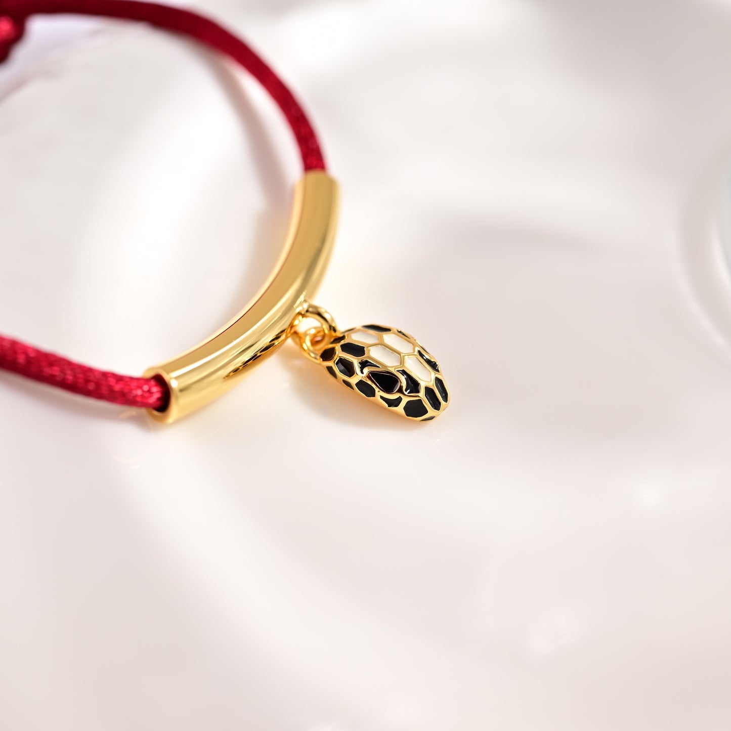 Red Cord Braided Bracelet in Polished Metal-Tone – Red Cord Detail – Design 004 styled product view