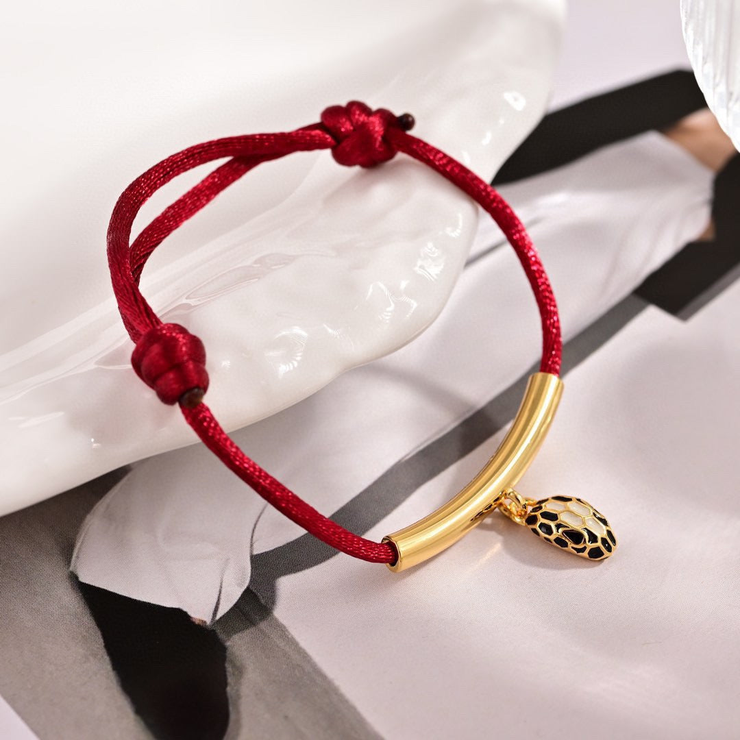 Red Cord Braided Bracelet in Polished Metal-Tone – Red Cord Detail – Design 004 close-up detail