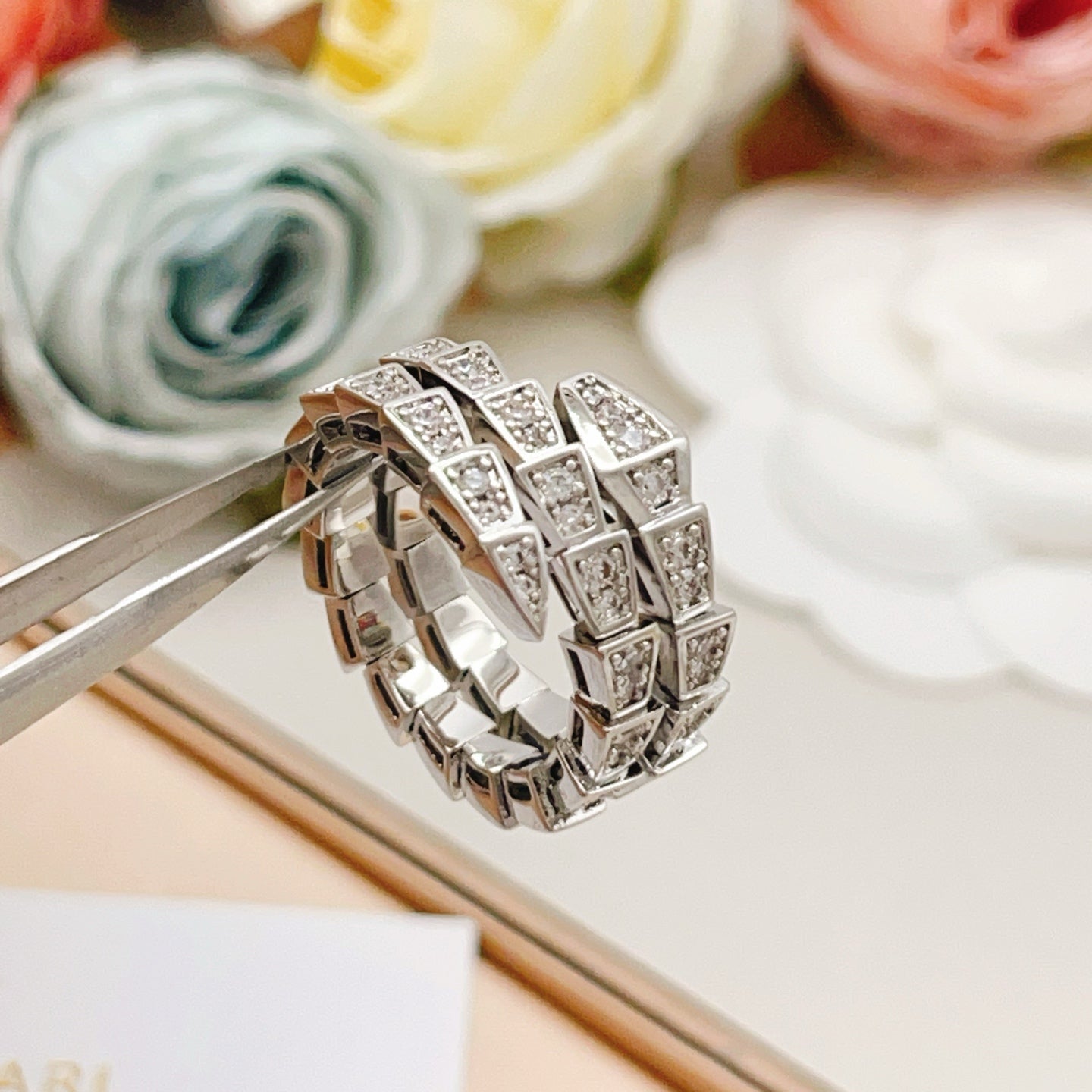 Serpentine Statement Ring in Silver-Tone close-up detail