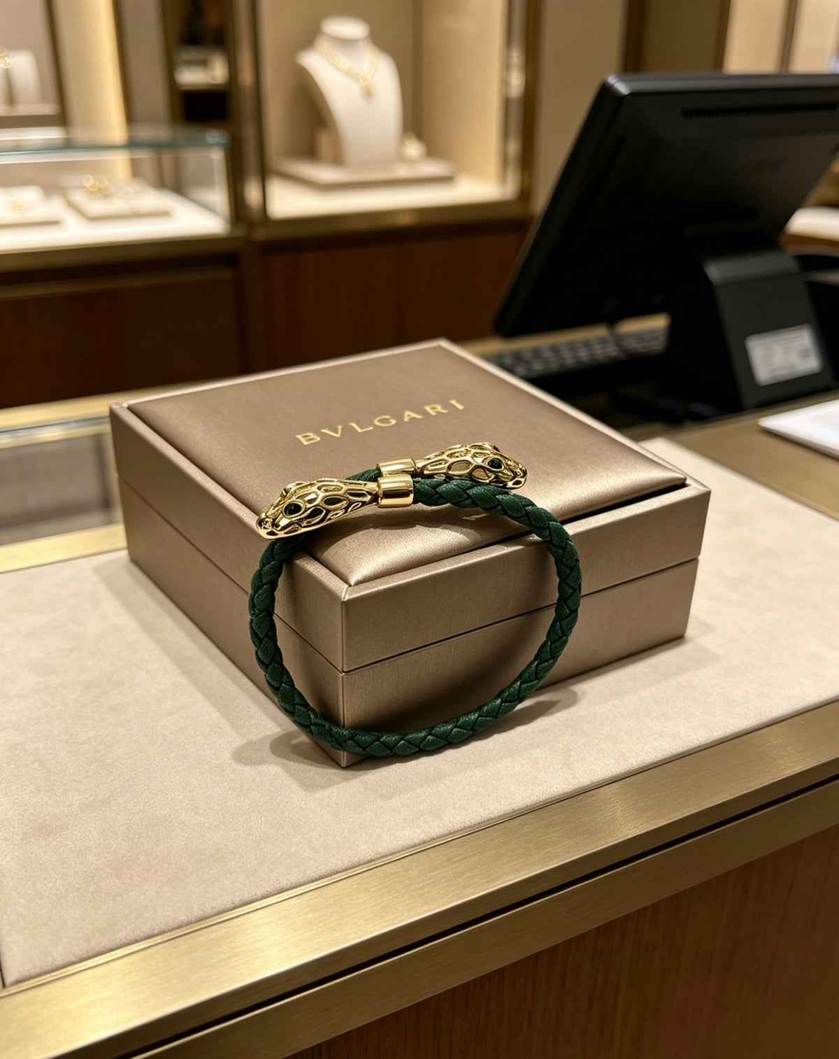 Geometric Emblem Braided Bracelet in Polished Metal-Tone – Design 012 main product view