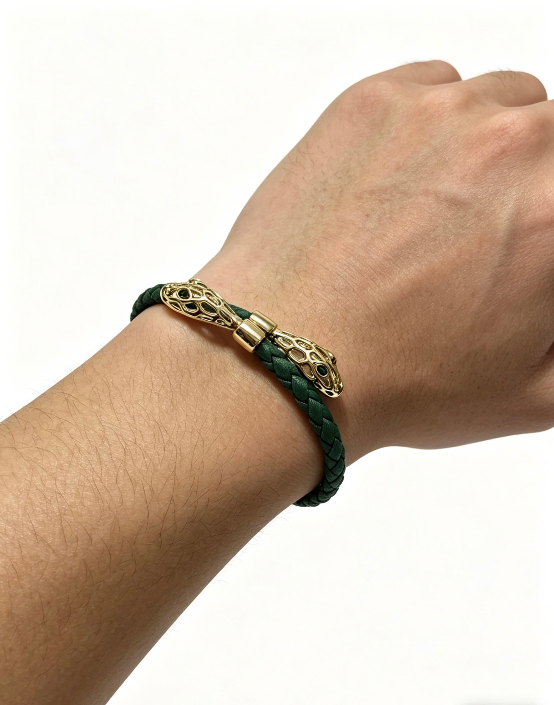 Geometric Emblem Braided Bracelet in Polished Metal-Tone – Design 012 side detail