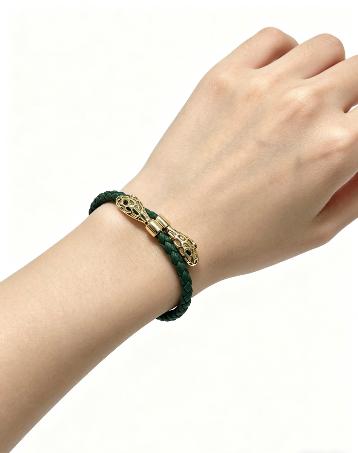 Geometric Emblem Braided Bracelet in Polished Metal-Tone – Design 012 close-up detail