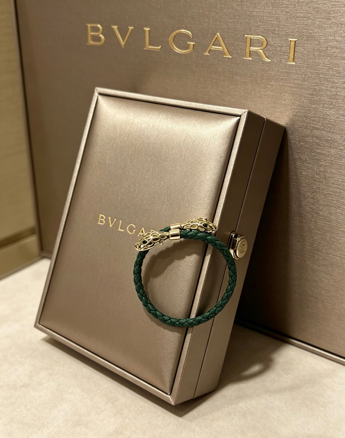 Geometric Emblem Braided Bracelet in Polished Metal-Tone – Design 012 front product view