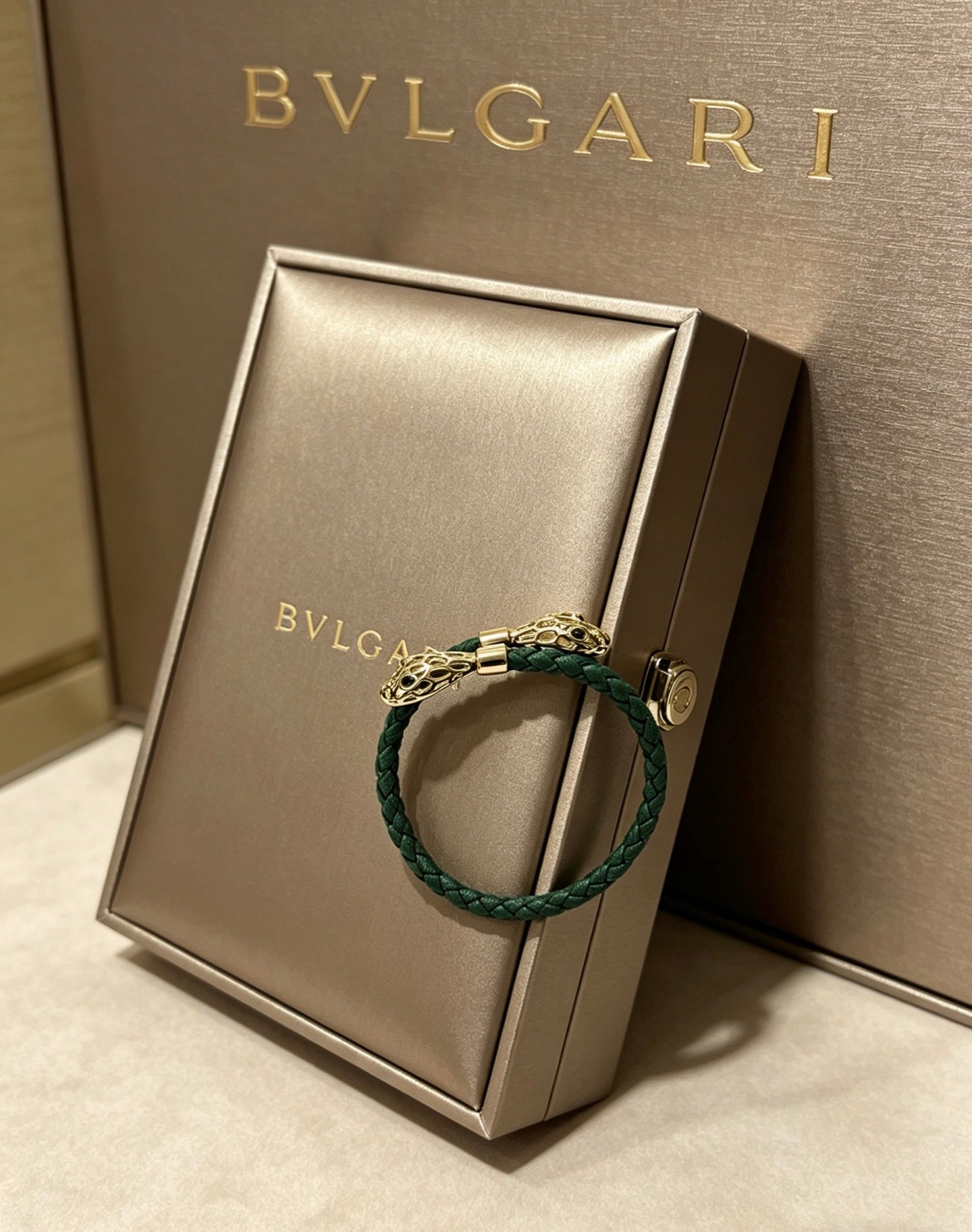 Geometric Emblem Braided Bracelet in Polished Metal-Tone – Design 012 front product view