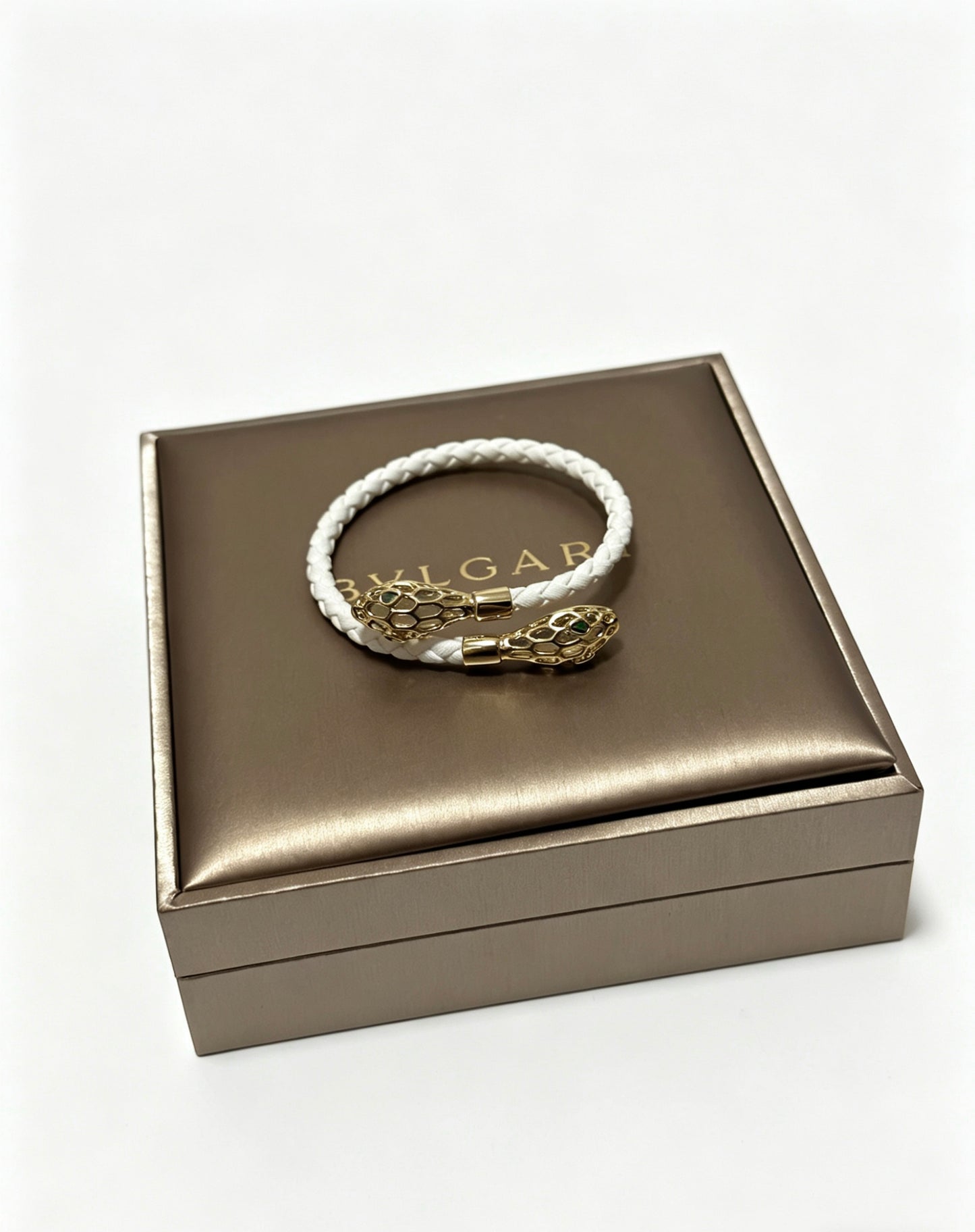 Geometric Emblem Braided Bracelet in Polished Metal-Tone – Design 011 detail view
