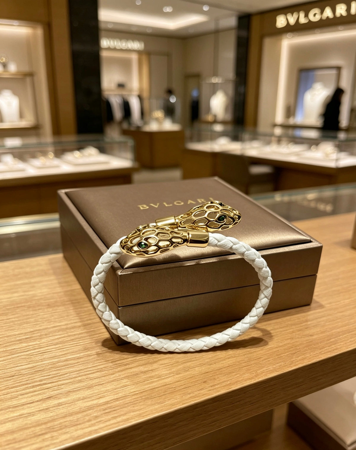 Geometric Emblem Braided Bracelet in Polished Metal-Tone – Design 011 front product view
