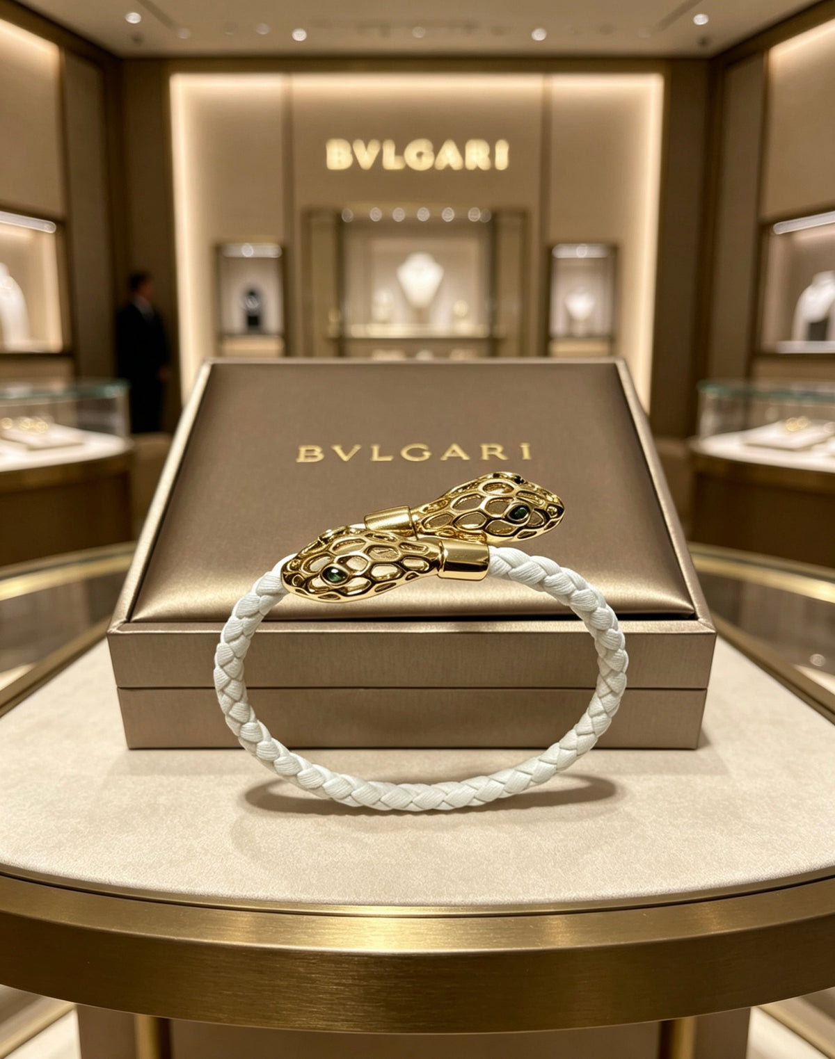 Geometric Emblem Braided Bracelet in Polished Metal-Tone – Design 011 main product view