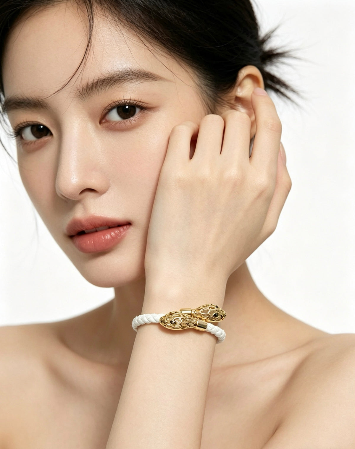 Geometric Emblem Braided Bracelet in Polished Metal-Tone – Design 011 styled product view