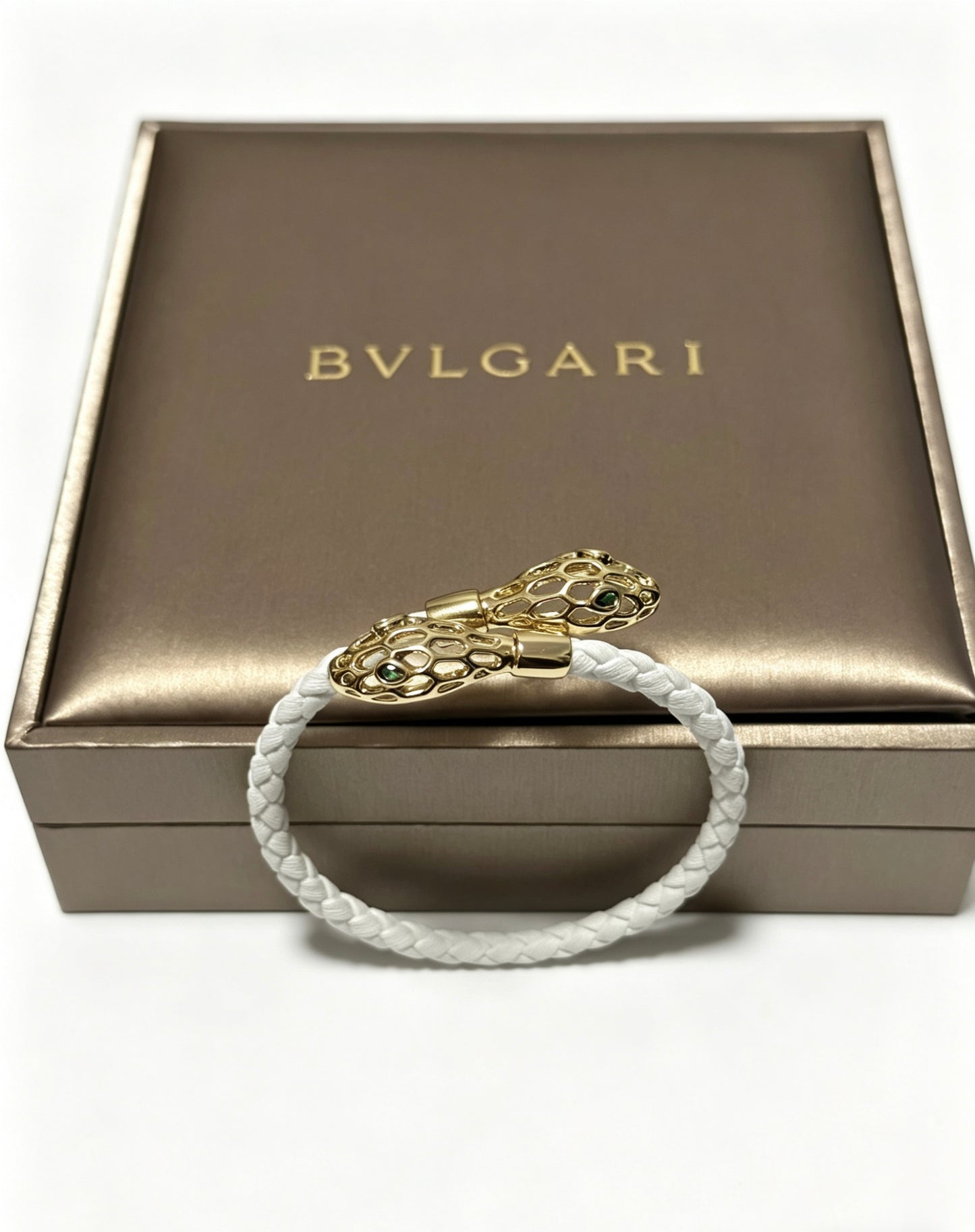 Geometric Emblem Braided Bracelet in Polished Metal-Tone – Design 011 front product view