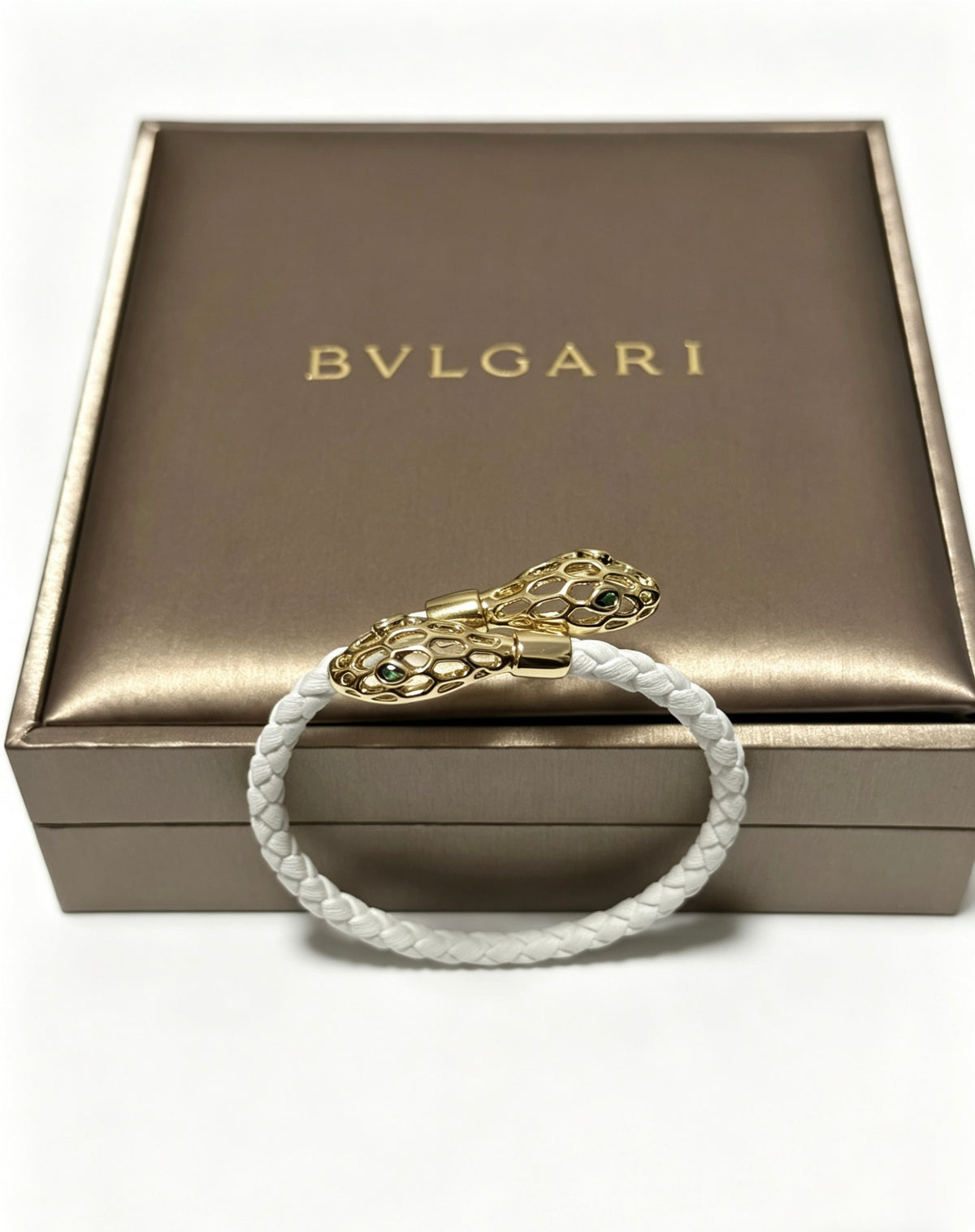 Geometric Emblem Braided Bracelet in Polished Metal-Tone – Design 011 front product view