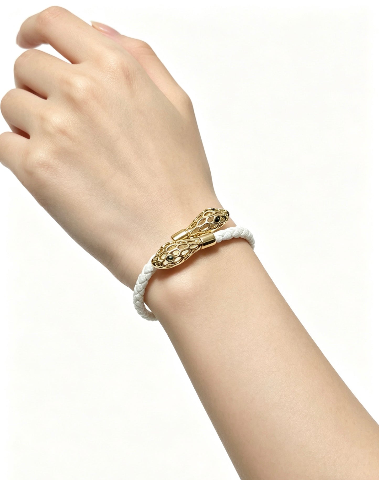Geometric Emblem Braided Bracelet in Polished Metal-Tone – Design 011 close-up detail