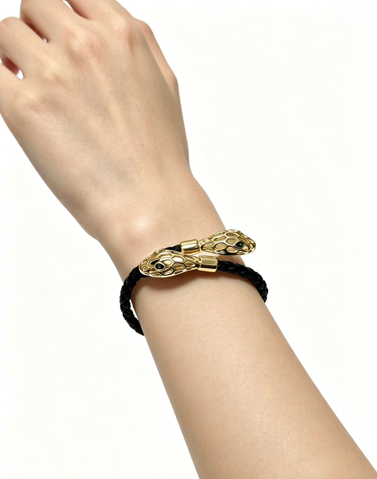 Geometric Emblem Braided Bracelet in Polished Metal-Tone – Design 010 side detail