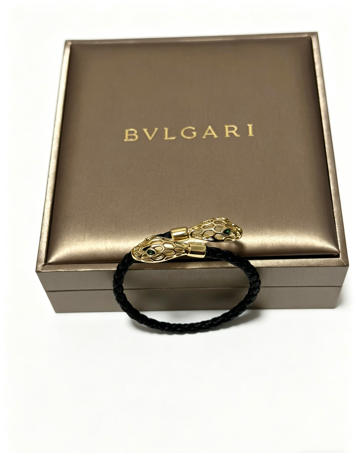 Geometric Emblem Braided Bracelet in Polished Metal-Tone – Design 010 detail view