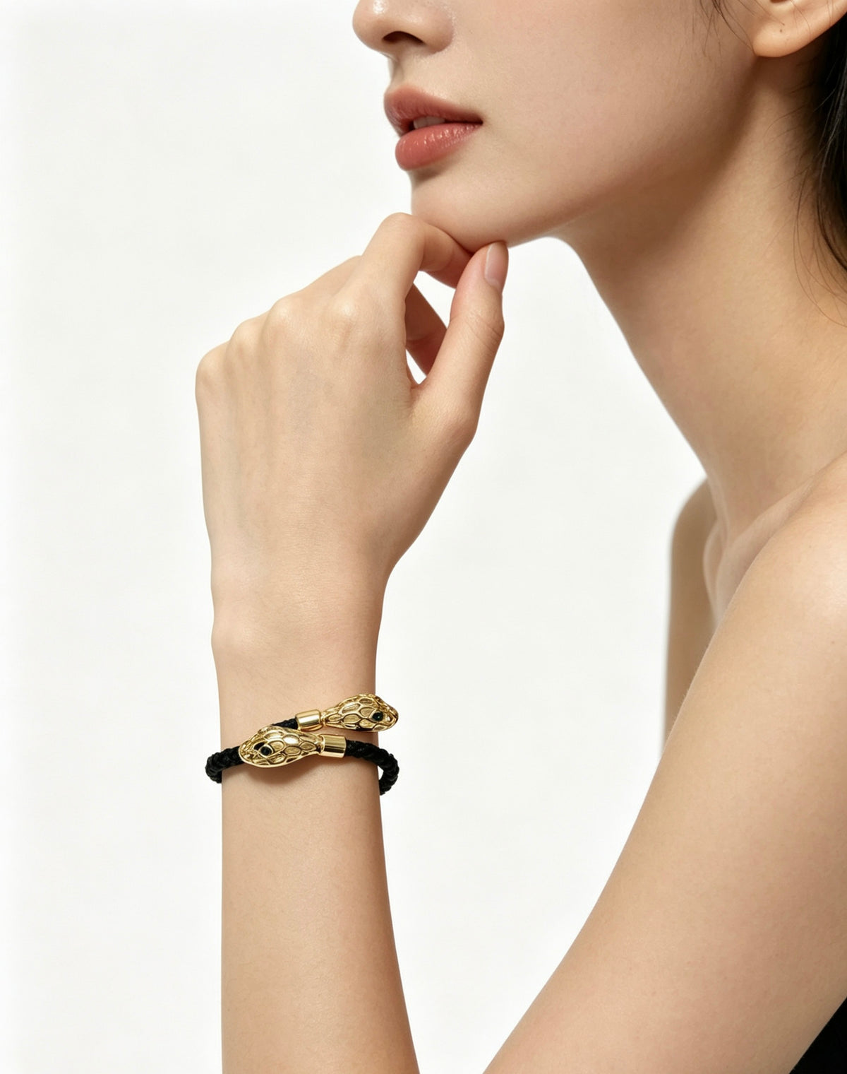 Geometric Emblem Braided Bracelet in Polished Metal-Tone – Design 010 styled product view
