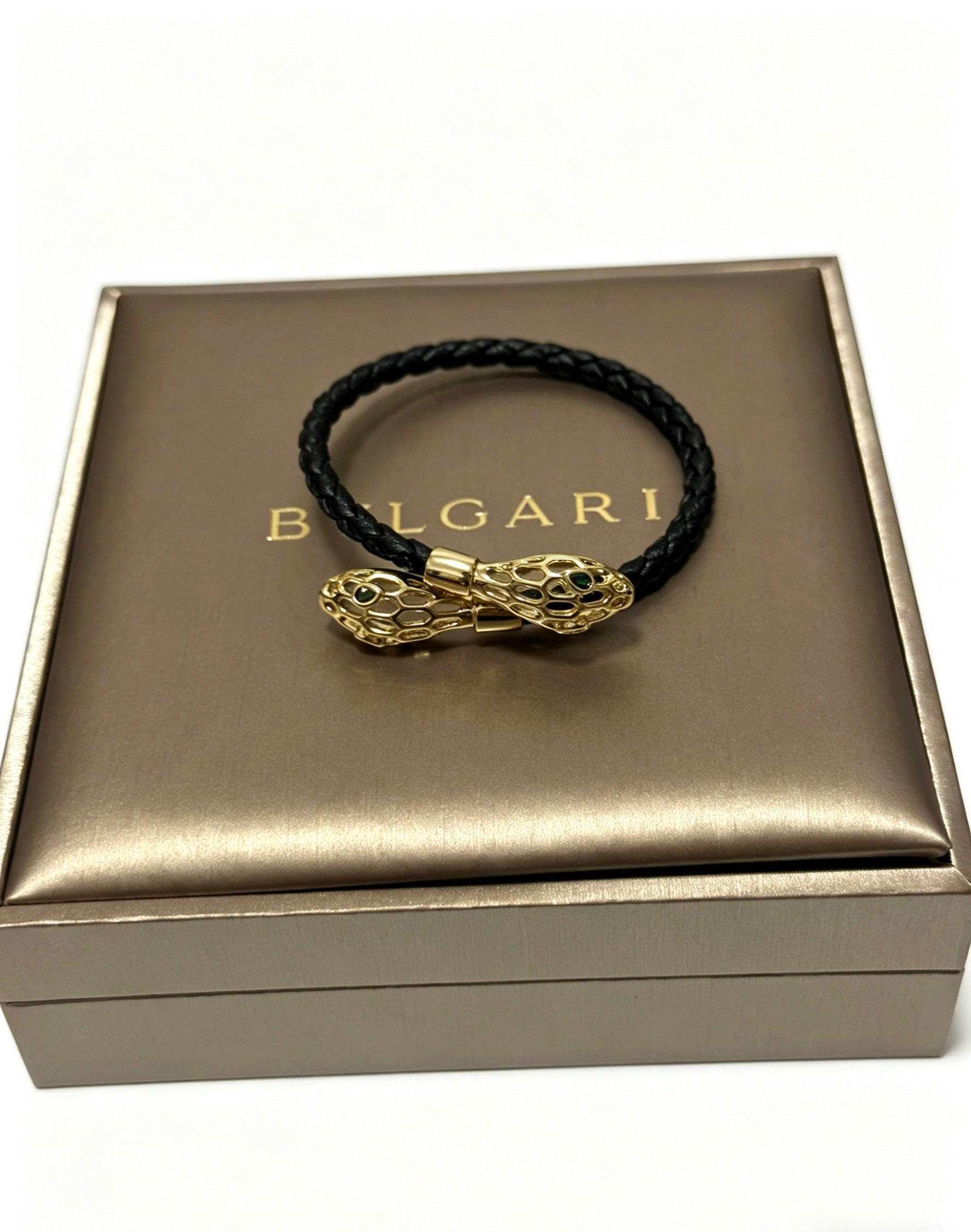 Geometric Emblem Braided Bracelet in Polished Metal-Tone – Design 010 front product view