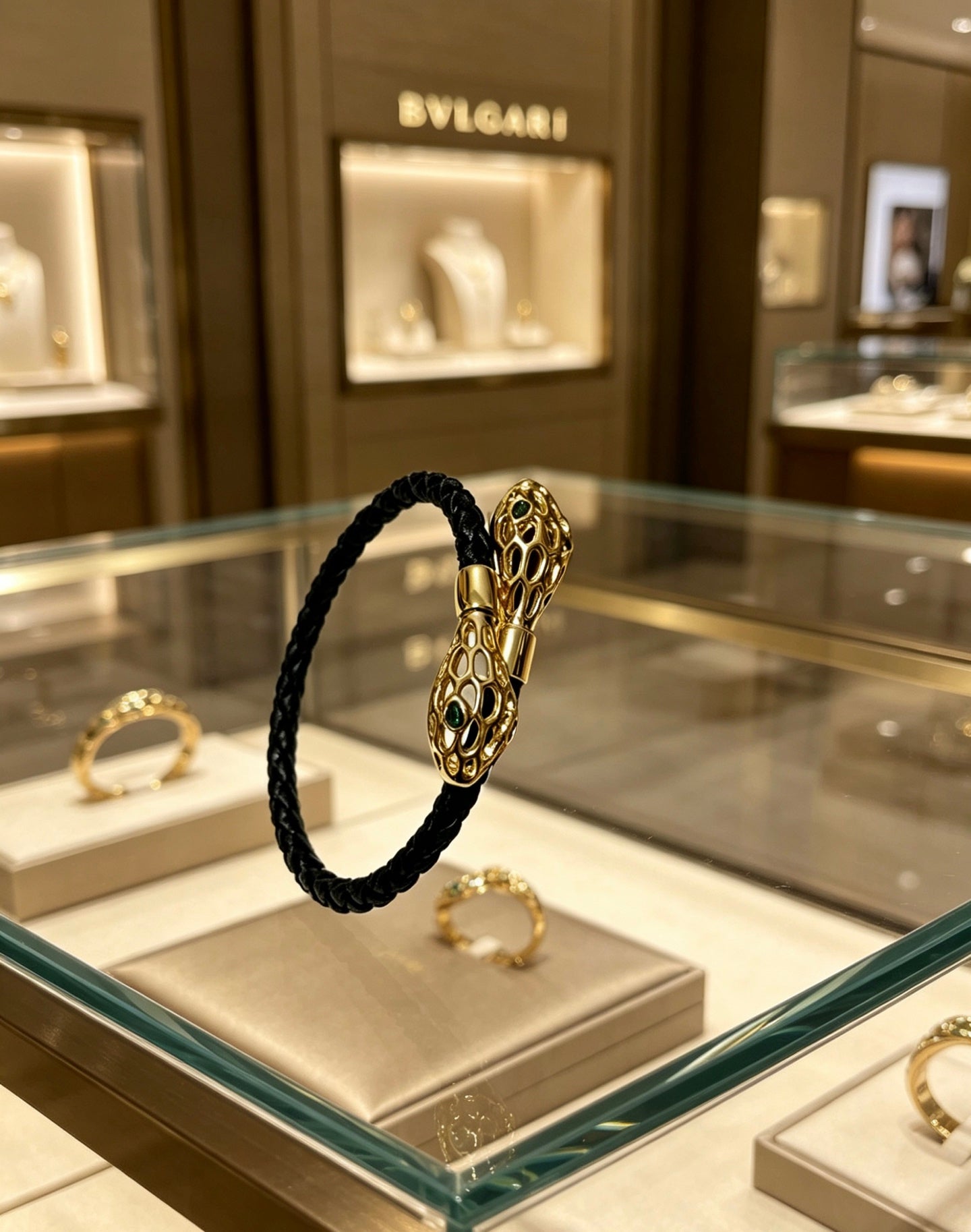 Geometric Emblem Braided Bracelet in Polished Metal-Tone – Design 010 main product view