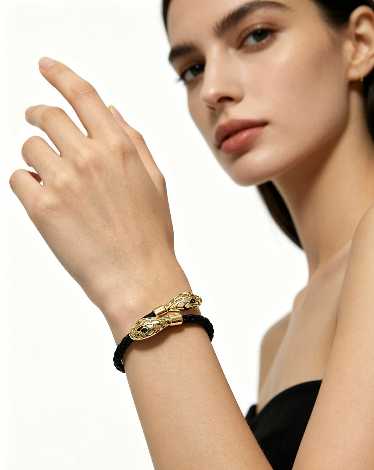Geometric Emblem Braided Bracelet in Polished Metal-Tone – Design 010 close-up detail