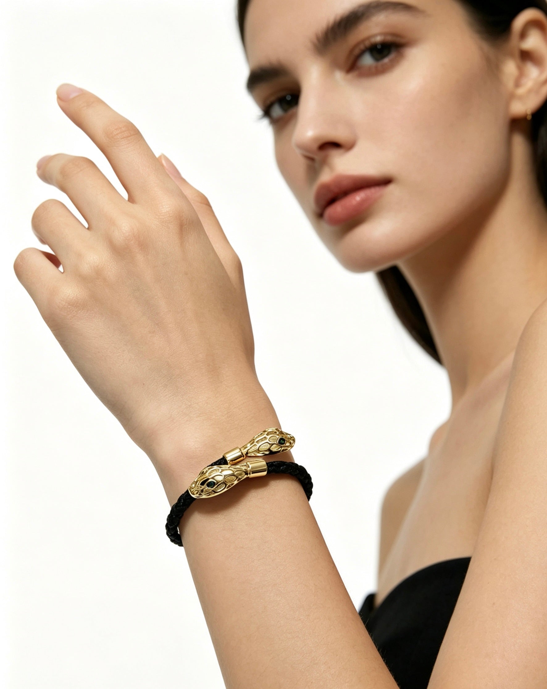 Geometric Emblem Braided Bracelet in Polished Metal-Tone – Design 010 close-up detail