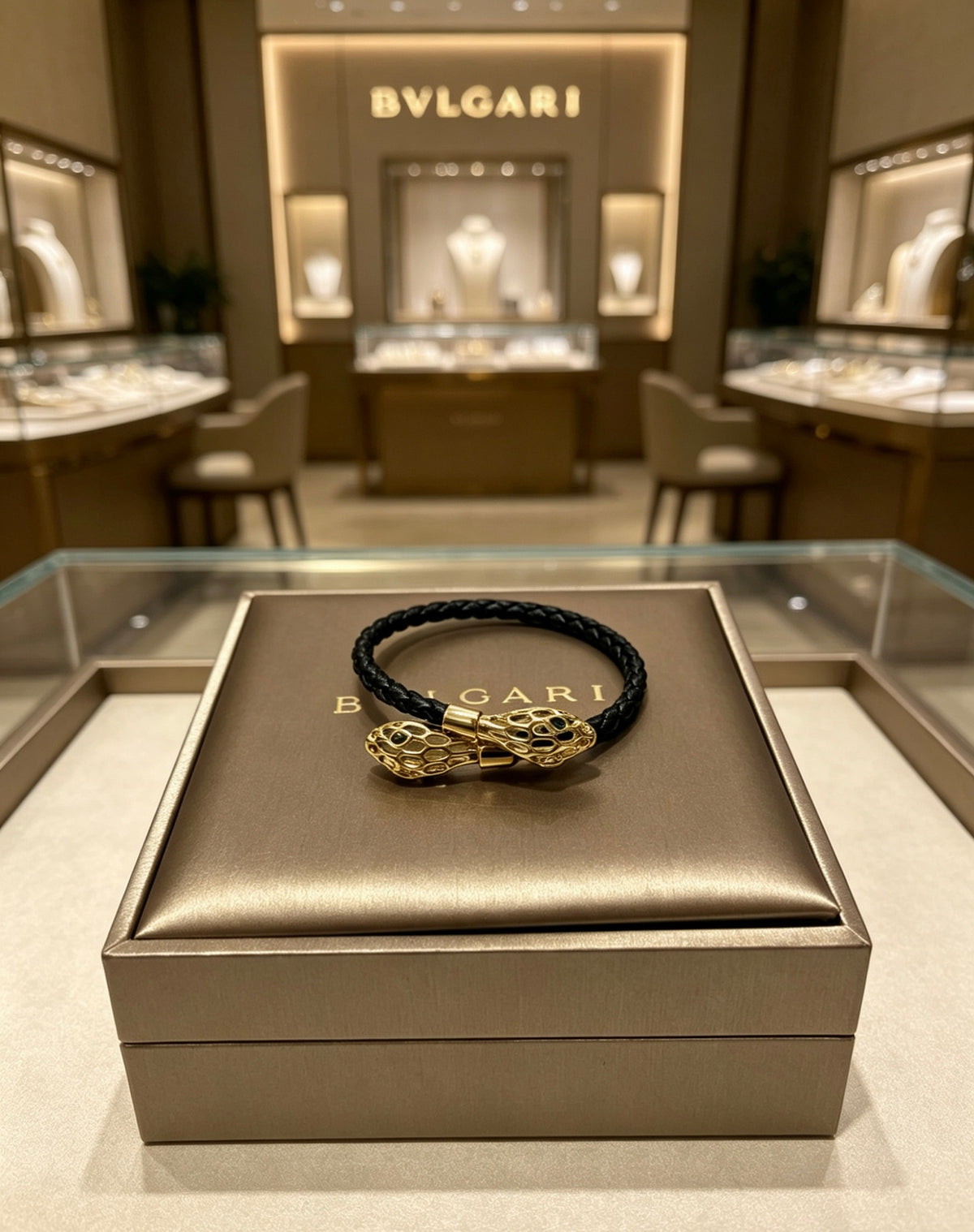 Geometric Emblem Braided Bracelet in Polished Metal-Tone – Design 010 front product view