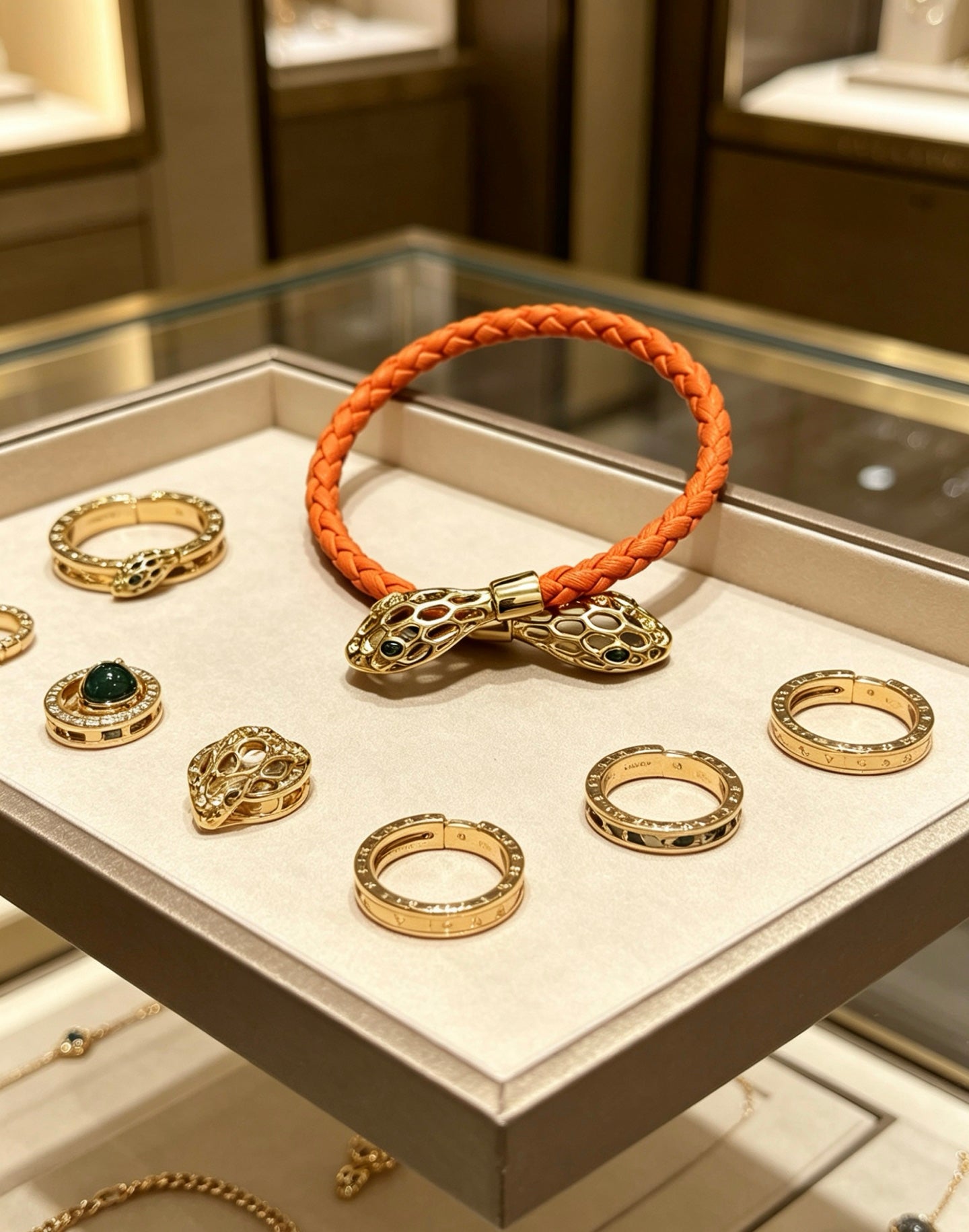 Geometric Emblem Braided Bracelet in Polished Metal-Tone – Design 008 detail view