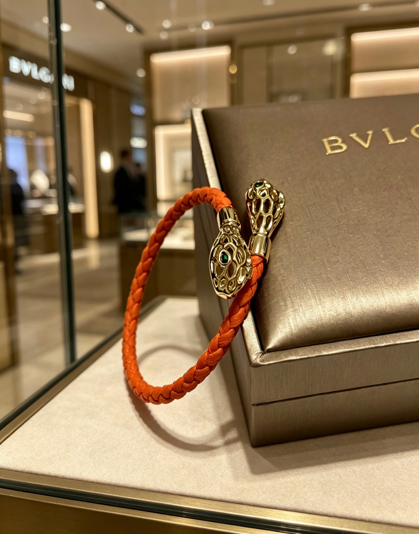 Geometric Emblem Braided Bracelet in Polished Metal-Tone – Design 008 front product view