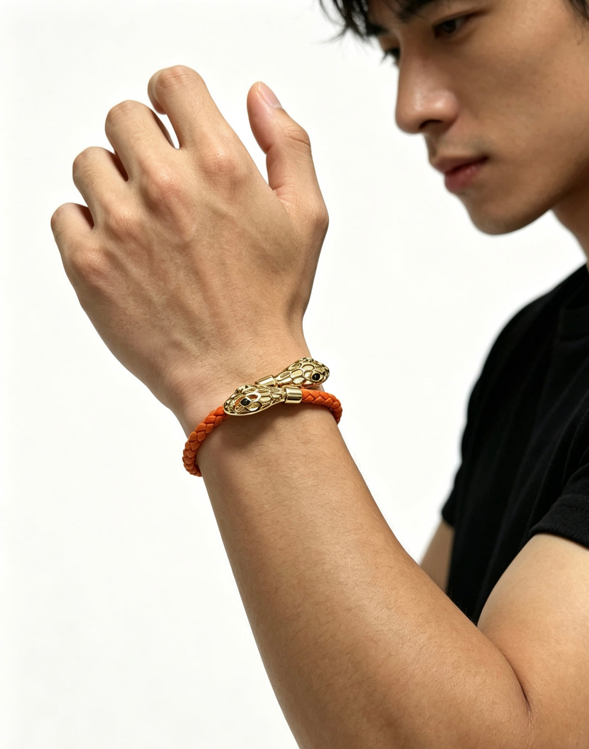 Geometric Emblem Braided Bracelet in Polished Metal-Tone – Design 008 side detail