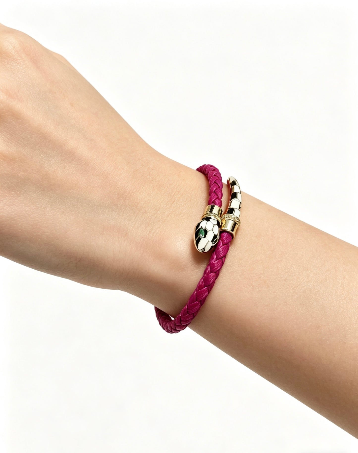 Geometric Emblem Braided Bracelet in Polished Metal-Tone – Design 007 side detail