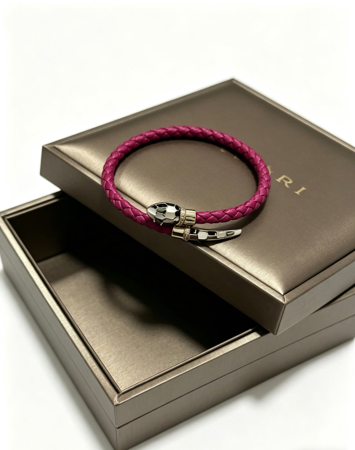 Geometric Emblem Braided Bracelet in Polished Metal-Tone – Design 007 detail view