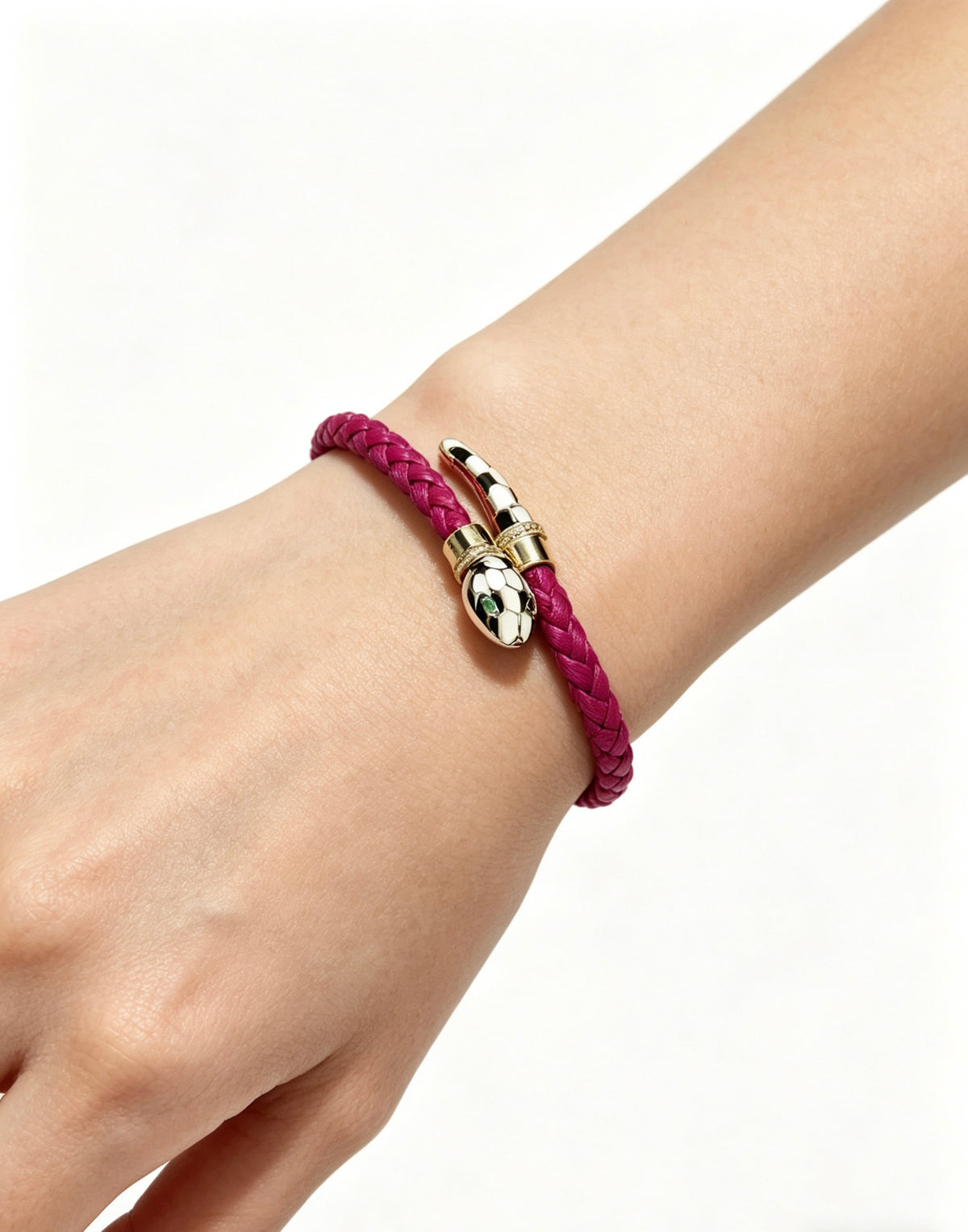 Geometric Emblem Braided Bracelet in Polished Metal-Tone – Design 007 styled product view