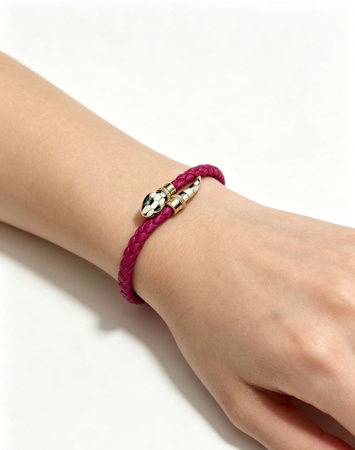 Geometric Emblem Braided Bracelet in Polished Metal-Tone – Design 007 close-up detail