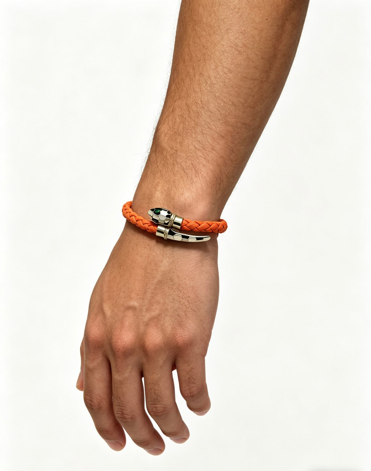 Geometric Emblem Braided Bracelet in Polished Metal-Tone – Design 004 side detail