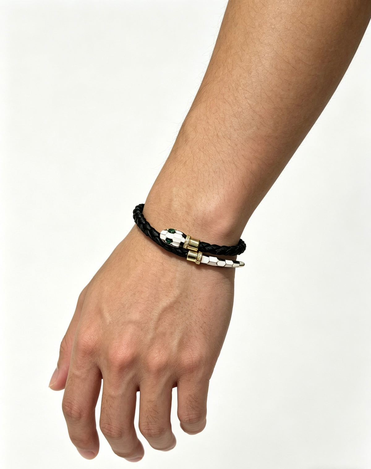 Geometric Emblem Braided Bracelet in Polished Metal-Tone – Design 003 side detail