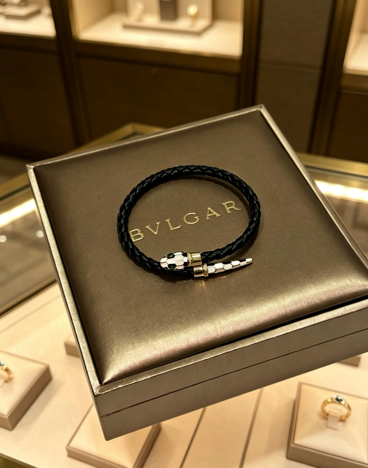 Geometric Emblem Braided Bracelet in Polished Metal-Tone – Design 003 front product view