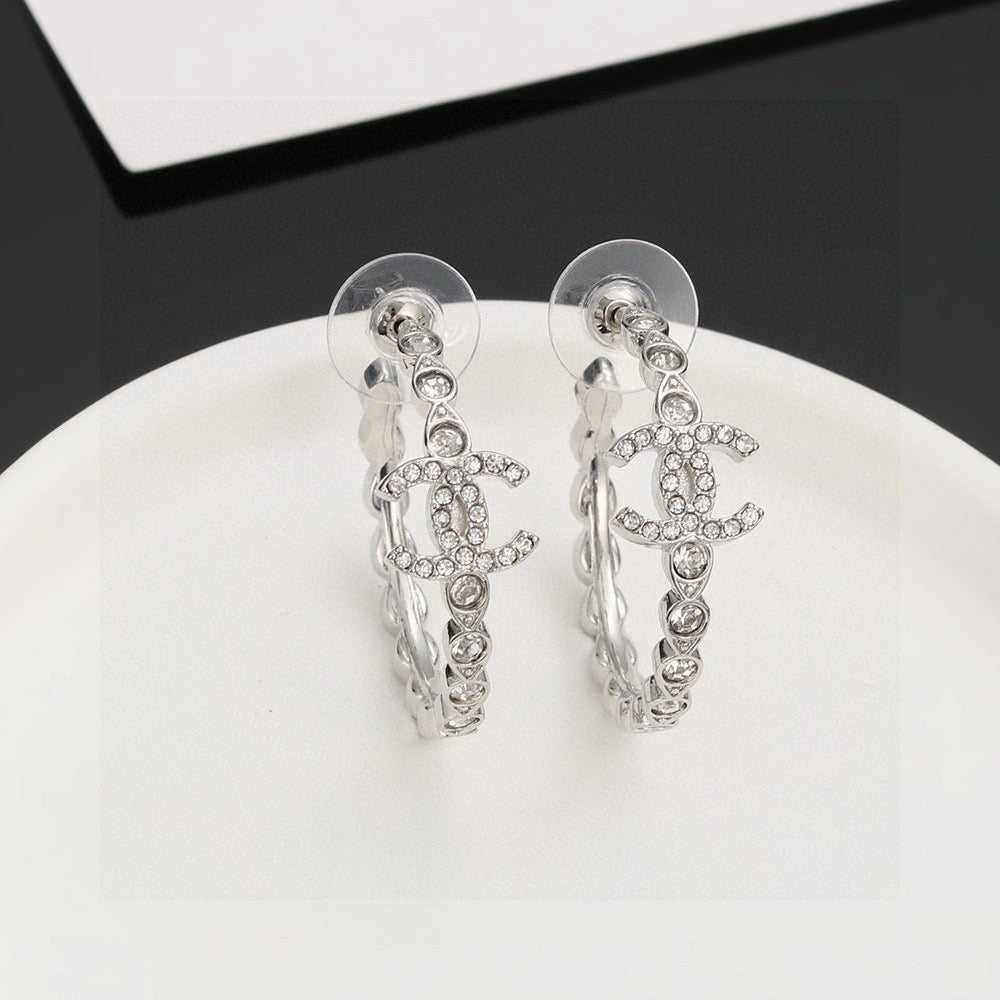 Signature Emblem Crystal-Accent Stud Earrings – Red Detail – Design 004 front product view