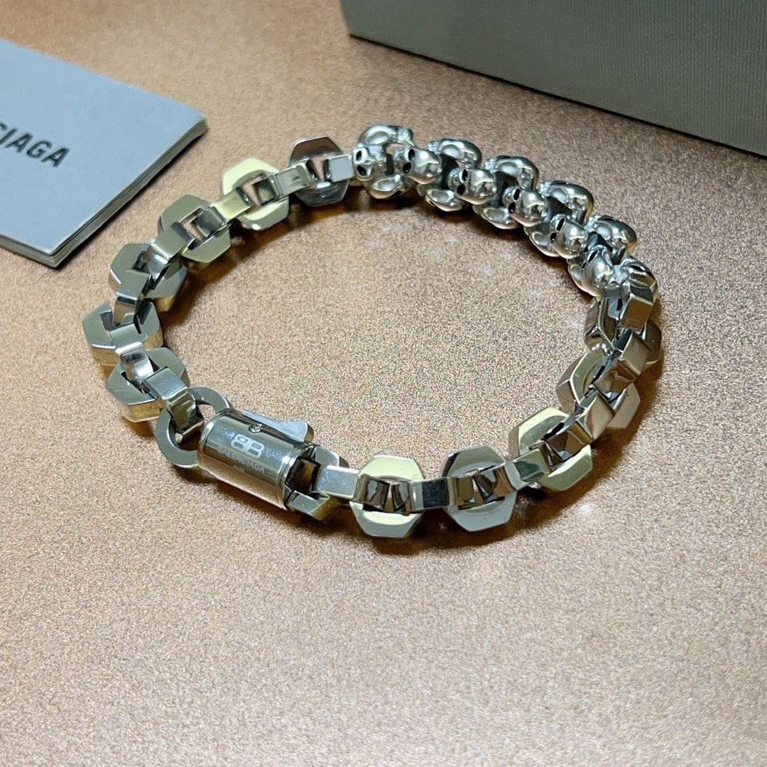 Geometric Emblem Bracelet in Polished Metal-Tone – Design 051 detail view