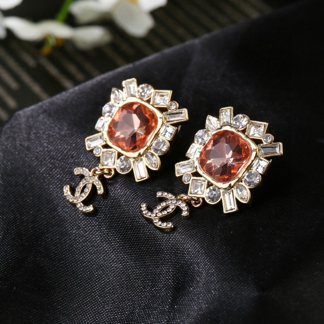 Double-C Emblem Stud Earrings in Gold-Tone – Design 025 styled product view
