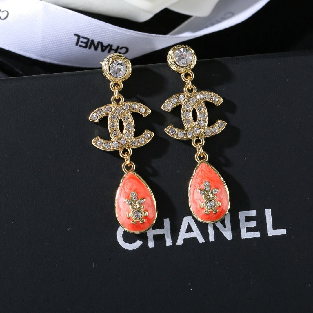 Double-C Emblem Stud Earrings in Gold-Tone – Design 024 front product view