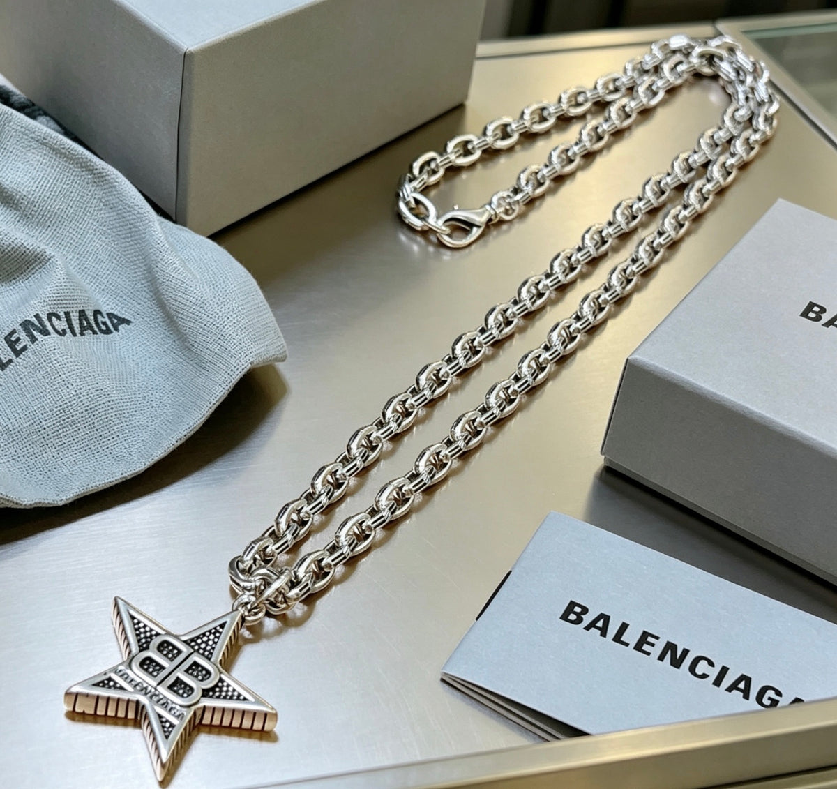 Geometric Emblem Pendant Necklace in Polished Metal-Tone – Vintage Detail – Design 069 front product view