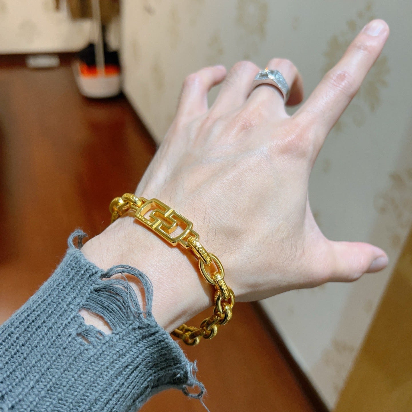 Geometric Emblem Statement Ring in Polished Metal-Tone – Design 115 main product view