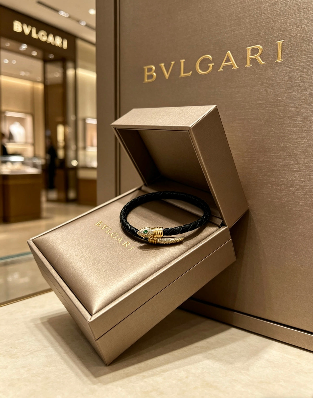 Geometric Emblem Braided Bracelet in Polished Metal-Tone – Design 018 side detail
